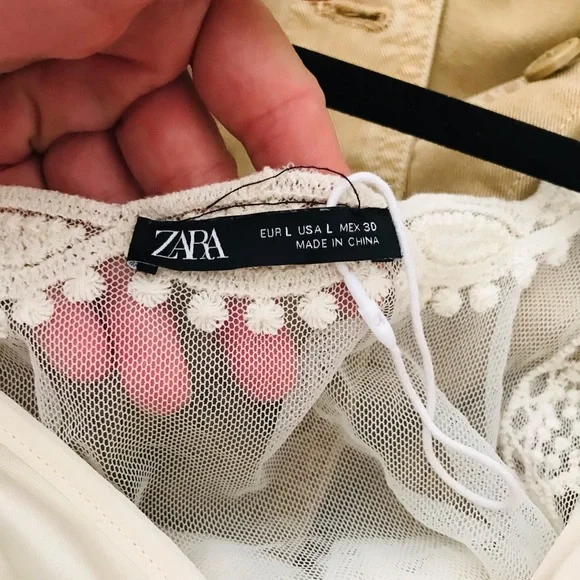 Zara Embroidered Long Sheer Dress in Ivory Sz Large. - Picture 6 of 6